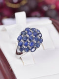 Natural Blue Sapphire Cluster Ring Real 925 Sterling Silver sz 8