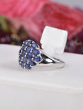 Natural Blue Sapphire Cluster Ring Real 925 Sterling Silver sz 8