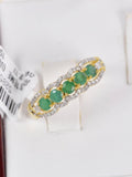 Emerald with Natural Diamond and White Topaz Ring in 925 Sterling Silver sz 7