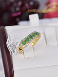 Emerald with Natural Diamond and White Topaz Ring in 925 Sterling Silver sz 7