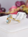 Natural Zircon Blue w Real Diamond Ring in 925 Sterling Silver sz 7