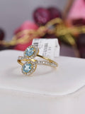 Natural Zircon Blue w Real Diamond Ring in 925 Sterling Silver sz 7