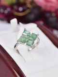 Natural Emerald Princess Cut Ring Real 925 Sterling Silver sz 8