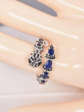 Natural Blue Sapphire Snake with Onyx Ring in 925 Sterling Silver sz 8