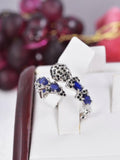 Natural Blue Sapphire Snake with Onyx Ring in 925 Sterling Silver sz 8