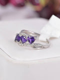 Natural Amethyst Heart Shape Ring Real 925 Sterling Silver sz 8