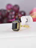 Natural Black Spinel Radiant Cut Ring Real 925 Sterling sz 7