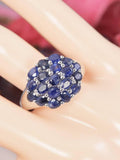 Natural Blue Sapphire Cluster Ring Real 925 Sterling Silver sz 8