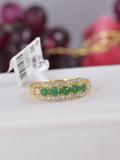 Emerald with Natural Diamond and White Topaz Ring in 925 Sterling Silver sz 7