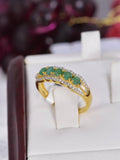 Emerald with Natural Diamond and White Topaz Ring in 925 Sterling Silver sz 7