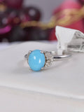 Natural Turquoise w Real Diamond Ring in 925 Sterling Silver sz 7