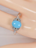 Natural Turquoise w Real Diamond Ring in 925 Sterling Silver sz 7