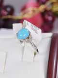 Natural Turquoise w Real Diamond Ring in 925 Sterling Silver sz 7