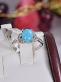 Natural Turquoise w Real Diamond Ring in 925 Sterling Silver sz 7