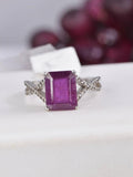 Natural Emerald Cut Ruby Ring Real 925 Sterling Silver sz 7