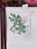 Natural Emerald Cluster Ring Real 925 Sterling Silver sz 8