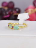 Natural Emerald Band w/ Natural Ruby Band Ring Real 925 Sterling Silver sz 7
