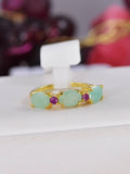 Natural Emerald Band w/ Natural Ruby Band Ring Real 925 Sterling Silver sz 7
