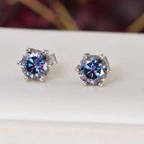 Moissanite 2.0 ct 6 Prong Deep Purple Stud Earrings 925 Sterling