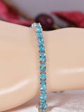 Natural Paraiba Topaz Tennis Bracelet Real Solid 925, 7"