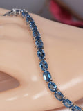 Natural London Blue Topaz Tennis Bracelet Real Solid 925, 7"