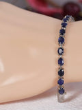 Natural Blue Sapphire Tennis Bracelet Real Solid 925, 7"