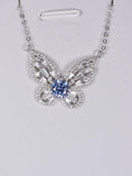 1ct Elegant Butterfly Blue Moissanite Pendant 18" 925 Sterling