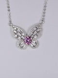1ct Elegant Butterfly Pink Moissanite Pendant 18" 925 Sterling