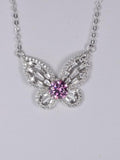 1ct Elegant Butterfly Pink Moissanite Pendant 18" 925 Sterling