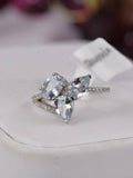 Natural Pear Oval Cut Aquamarine Ring in 925 Sterling Silver sz 6