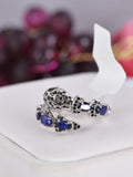Natural Blue Sapphire Snake with Onyx Ring in 925 Sterling Silver sz 8