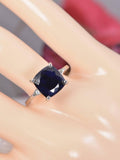 Natural Cushion Cut Blue Sapphire Ring Real 925 Sterling Silver sz 6