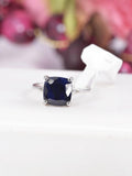 Natural Cushion Cut Blue Sapphire Ring Real 925 Sterling Silver sz 6