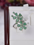 Natural Emerald Cluster Ring Real 925 Sterling Silver sz 8