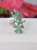 Natural Emerald Cluster Ring Real 925 Sterling Silver sz 8