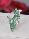 Natural Emerald Cluster Ring Real 925 Sterling Silver sz 8