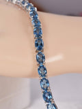 Natural London Blue Topaz Tennis Bracelet Real Solid 925, 7"