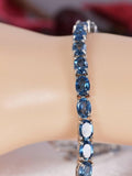 Natural London Blue Topaz Tennis Bracelet Real Solid 925, 7"