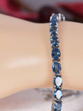 Natural London Blue Topaz Tennis Bracelet Real Solid 925, 7"