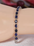Natural Blue Sapphire Tennis Bracelet Real Solid 925, 7"