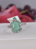 Natural Emerald Pear Cut Ring Real 925 Sterling Silver sz 8