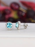 Natural Paraiba Topaz Stud Earrings 925 Sterling Silver