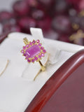 Natural Ruby Emerald Cut Ring 925 Sterling Silver, sz 7