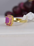 Natural Ruby Emerald Cut Ring 925 Sterling Silver, sz 7
