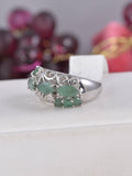 Natural Emerald Pear Cut Band Ring Real 925 Sterling Silver sz 8