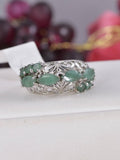 Natural Emerald Pear Cut Band Ring Real 925 Sterling Silver sz 8