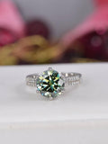 3ct Round Brilliant Blue Green Moissanite Engagement Ring 925 Sterling sz 5