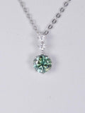 1ct Elegant Blue Green Moissanite Pendant 18" 925 Sterling WG