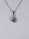 Elegant 1ct Blue Green Moissanite Pendant 18" 925 Sterling WG