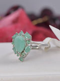 Natural Emerald Pear Cut Ring Real 925 Sterling Silver sz 8